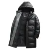 Chaqueta larga de plumón gruesa para hombre de negocios, 90% plumón de pato blanco, invierno 2024, nueva, casual, con capucha, cálida