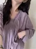 Camisa de manga larga para mujer con cuello en V estilo francés, dobladillo con volantes, adecuada para primavera y otoño, se puede usar como capa exterior, con un diseño sofisticado y relajado
