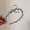 Diadema de estilo coreano dulce de corona alta con lazo ondulado retro, con un toque elegante y sofisticado, diadema con pinza para el pelo antideslizante para mujer