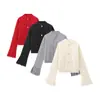 Ropa para Mujer Estilo Europeo y Americano, Producto Popular Transfronterizo, Relajada y Versátil, Cárdigan de Punto con Plumas Empalmadas de Color Sólido