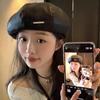 Boina de Cuero PU Retro de Diseñador para Mujer Otoño Versátil Celebrador Cibernético Etiqueta Metálica Gorra Octagonal Showface Gorra Pequeña de Calabaza