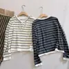Camiseta de manga larga a rayas con bloques de color, cuello redondo, estilo coreano, patchwork, efecto dos piezas, holgada, casual, para mujer, primavera/otoño 2026
