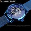 Nuevo Reloj Forsining para Hombre, Moderno, Casual, Clásico, Popular, Correa de Malla Azul, Reloj Mecánico Manual