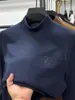 Camiseta Masculina Outono e Inverno Dupla Face Escovada Manga Longa Gola Alta Meia Camisa Base Quente de Veludo Moletom Bordado para Jovens e Meia-Idade