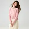 Cárdigan de cachemira de punto acanalado vertical para mujer, de manga larga, cuello redondo, corte ajustado, ligero, top base elegante