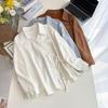 100 kg Otoño Temprano Estilo Nuevo para Mujeres de Tallas Grandes: Camisa Casual Elegante de Cuello en V con Corbata y Botonadura Irregular, Tallas Grandes 8102