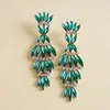 Pendientes Europeos y Americanos Súper Brillantes de Pedrería con Forma de Hoja Calada y Borlas, Pendientes Exquisitos Transfronterizos de Ins, Accesorios para Orejas de Nicho