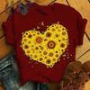 Nova camiseta feminina estampada com estampa de crisântemo e desenho animado, AliExpress EBAY Amazon, manga curta