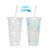 Amazon Transfronterizo Taza con Popote de Gran Capacidad que Cambia de Color Set Nuevo para el Día de San Valentín Taza de Agua de Plástico Taza que Cambia de Color Sensible a la Temperatura