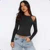 Camiseta básica feminina de manga longa, justa ao corpo, com ombro só e torção, personalizada para Amazon, transfronteiriça, europeia e americana