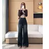 Jeans Negros Grises Talla Grande para Mujer Otoño e Invierno 2024 chica rellenita Sueltos de Cintura Alta Rectos Adelgazantes Pierna Ancha Pantalones