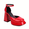 Hebilla Nueva de Cabeza Cuadrada Charol 43 Sandalias de Tacón Alto de Comercio Exterior Zapatos Sandalias Huecas 40 Zapatos Tacón Cuadrado 2023 Europeo y Americano Negro