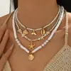 Tobillera Apilable Popular Creativa Estilo Océano de Perlas, Cuentas de Arcilla Suave, Estrella de Mar, Aleación, Concha, Cadena para Tobillo de Temu