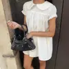 Vestido con Cuello de Muñeca Vintage, Estilo Ins Suave Estilo Francés, Corte Holgado, Adelgazante Blanco Juvenil Vestido Corto Tipo Camiseta para Mujer