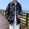 Camisa de lapela manga longa com estampa de desenho animado completa masculina primavera e outono 2024 nova simples casual oversized camisa externa