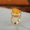 Anillo hueco con forma de huevo, caja de bolsita Ruyi de cera de abejas vintage bañada en oro de plata de ley S925 de Yilu, anillo con personalidad que combina con todo.