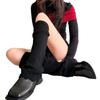 Calcetines de Pierna Calientes Versátiles de Color Sólido, Tejido Elegante en Capas para Otoño e Invierno, con Rayas Verticales Acampanadas y Empalme de Cola de Pavo Real para Mujer