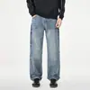 Jeans reto retrô moderno de alta qualidade, coleção outono 2026, calça masculina casual de corte reto, solta, bordada, com caimento fluido