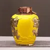 Altar de Vinho de Cerâmica Jingdezhen 5kg Relevo Ssangyong Garrafa de Vinho Banhada a Ouro Alto Valor de Cor Embalagem de Caixa de Presente de Alta Qualidade Presente de Ano Novo Chinês