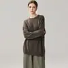 Nueva colección de otoño e invierno: suéter de cachemir para mujer, cuello redondo, color liso, capa base tejida, doble hebra de siete agujas, engrosado, estilo jersey, suéter cálido