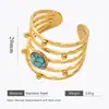 Anel de Aço Inoxidável Turquesa Ágata Vermelha Ouro Galvanizado 18K Anel Ajustável Aberto Pulseira de Pedra Natural