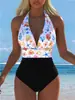 Traje de Banho Justo Sexy Estampado de Cintura Alta Emagrecedor para Férias na Praia, E-commerce Transfronteiriço Europeu e Americano 2027