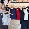 Top de Tirantes Halter de Verano para Mujer con Almohadillas en el Pecho, Top de Espalda Cruzada Anti-Exposición, No Necesita Usar Sujetador, Se Puede Usar como Ropa Exterior
