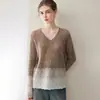 Nuevo Suéter de Moda Otoño/Invierno con Lentejuelas y Perlas, Huecos, Bloques de Color, 100% Cachemira Pura, Tejido de Punto con Cuello en V Bordado