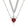 Europeo y Americano Transfronterizo Nuevo Caliente Día de San Valentín Cristal Rojo Amor Daga Colgante Capas Collar Retro Francés Mujeres