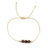 Pulsera Apilada de Tres Capas Estilo Vacaciones de Verano, Tejida a Mano con Piedra Ojo de Tigre y Decoración de Olas Metálicas, Accesorios de Color Azul y Marrón