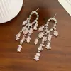 Brincos de Franja com Pedras Azuis e Strass Completo Estilo Resort Costeiro Agulha de Prata para Mulheres, Brincos de Design Único de Alta Qualidade, Estilo Retro Francês