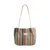 Bolsa de Palha Tecida para Mulheres, Nova Moda Casual com Listras Coloridas, Bolsa Tote Elegante para Ombro para Trabalho e Deslocamento