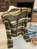 Cárdigan de punto a rayas con bloques de color y cuello en V estilo coreano para mujer, Nueva llegada de otoño, Elegante, Versátil, Rejuvenecedor, Top para mujer A14502