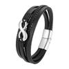 Pulsera de cuero multicapa de 8 caracteres infinitos para hombre, pulsera de cuero tejida con cuerda, pulsera de acero inoxidable, hebilla magnética de cuero