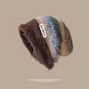 Gorro cálido Melard para mujer de Otoño e Invierno, Gorro de Punto Retro de Felpa, Circunferencia de Cabeza Grande, Gorro de Lana para Clima Frío que Adelgaza la Cara