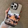 Funda de Teléfono Transfronteriza Atardecer Palmera Concha Plateada Colorida Adecuada para Apple 17/16/15Pro 14Promax13/12/11X