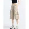 Pantalones de trabajo azul oscuro de siete puntos para mujer, delgados de verano de cintura alta con caída, pierna recta, casuales, frescos para caminar, pantalones de pierna ancha de longitud media