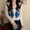 Suéter de punto con cuello en V Lingge para mujer, otoño e invierno, estilo americano retro, estilo universitario, suéter de manga larga, camisa base, cárdigan corto