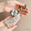 Colgante de Trébol de Cuatro Hojas de Brocado de la Dinastía Song Terminado con Borla Hecha a Mano, Accesorio Hanfu, Llavero de Estilo Antiguo, Adorno de Borla de Perla