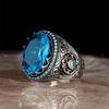 Cao Shi Wish los accesorios de moda europeos y americanos más vendidos anillo de gema azul redondo extragrande joyería para mujer venta al por mayor