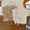 Roupas Infantis Estilo Coreano 2026 para Meninas, Colete Elegante de Cor Sólida Sem Mangas para o Verão com Design Vazado nas Costas, Blusa Top da Moda para Idades 1-5