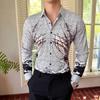 Camisa de manga comprida de lapela masculina transfronteiriça sem passar roupa Moda Impressão Digital Camisa retrô de rua 3018