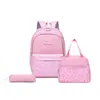 Mochila Nova de Três Peças Transfronteiriça Estilo Étnico Feminina Estilo Coreano Mochila Listrada Fresca Mochila Escolar para Estudante Combinação Literária