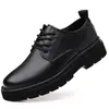Sapatos de couro masculinos primavera plataforma britânica casual sapatos derby homens roupa formal casamento preto low- top botas martin 22717