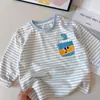 Camiseta de manga larga a rayas para niño ~ Nuevo estilo de otoño para niños, top a rayas con cuello redondo elegante, camiseta básica de moda
