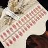 Rosa Pêssego TranslúcidoCurto/Médio Oval Unhas Postiças Gradiente Contas de Vidro Olho de Gato Suave Pureza Desejo Manicure Unhas Pré-Fabricadas