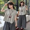 Conjunto de Ropa para Niñas 2026 Nuevo Verano Cuello Polo Camisa de Muñeca Manga Corta Estilo Coreano Casual Pantalones Largos Conjunto de Dos Piezas para Niños Mayores