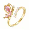 Anillo Mariposa Abierto Ajustable de Circonia Venta Caliente Europea y Americana Anillo de Dedo Flor Dulce Lindo para Mujer Chapado en Cobre Oro Real 18K