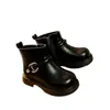 Nuevas botas estilo Martin retro británico para niños y niñas de otoño e invierno, con hebilla de cinturón y cremallera lateral, botas de media pantorrilla con forro de peluche