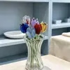 Mini jarrón de cristal con rayas verticales para florero pequeño, tamaño pequeño, jarrón de cristal transparente con flor de cristal hecha a mano, decoración de escritorio, venta al por mayor